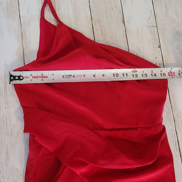 ASOS Satin One Shoulder Strappy Red Maxi Dress w/ Slit NEW 4 Dance Party Formal - Picture 5 of 11